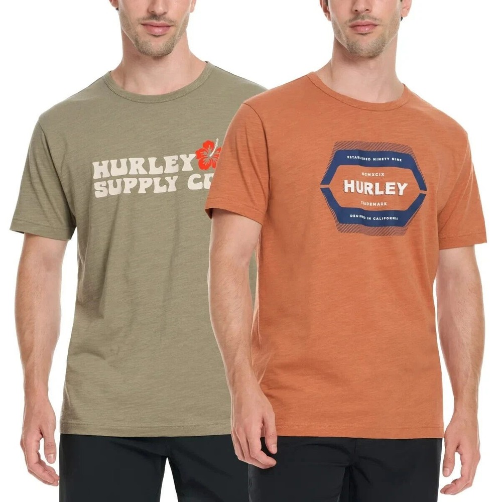 NWT Hurley 2-Pack Graphic Tee Men's S Orange Green Classic Fit